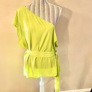 NWT Worthington Top XXL Lentil Sprout Green Yellow Asymmetrical 1-Shoulder Ties